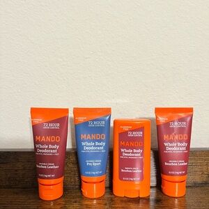 MANDO Deodorant Men Bourbon & Sport 72HR Whole Body Travel Size Tubes Lot of 4